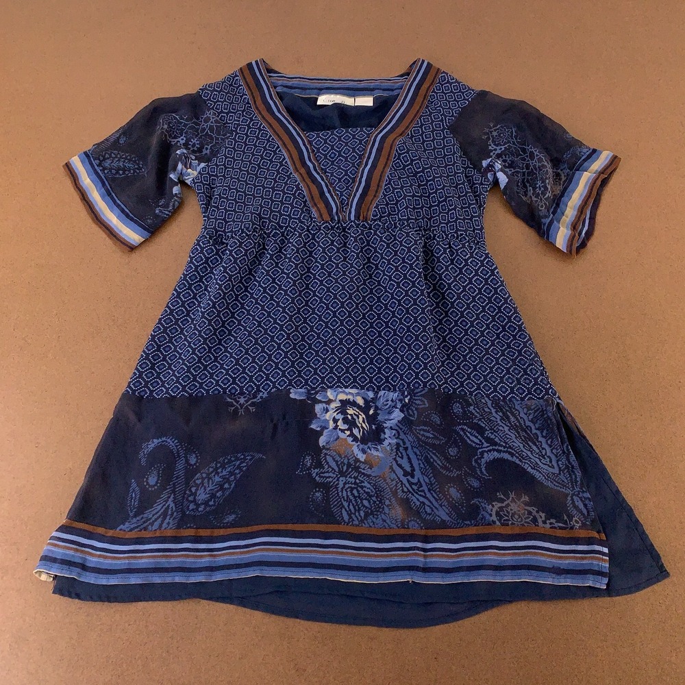Erin B Women's Size Small Navy Blue Layered Short Sleeve Pullover A Line Dress